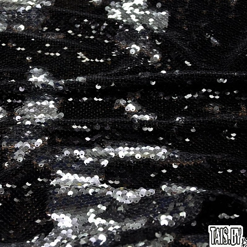 Пайеточная ткань двухцветная чешуя (черный с серебром)