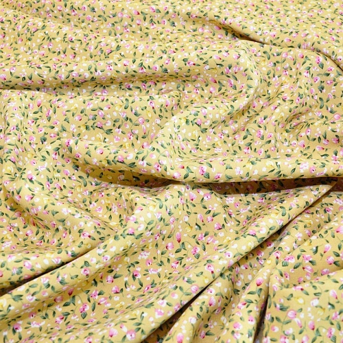 Штапель принт "Мелкий цветочек с веточками на желтом  фоне"