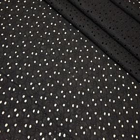 Батист вышитый, прошва цветочки (черный)