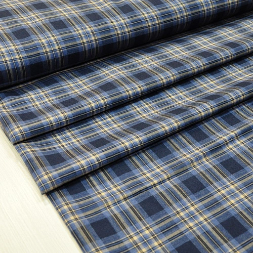 Костюмная ткань Полушерсть клетка (индиго 2)