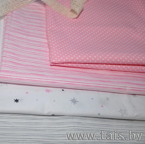 Ткань х/б плательная (звезды розовые)