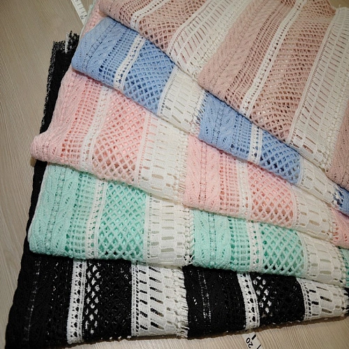 Кружево макраме (молочный+голубой)