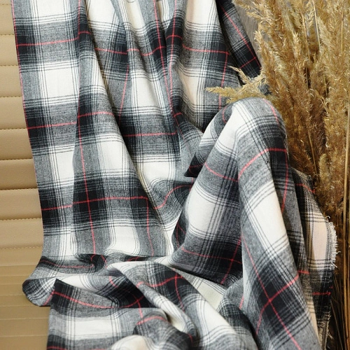 Ткань рубашечная фланель в клетку (серый+красный)