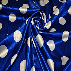 Атлас тонкий принт (васильковый фон белый горох 4см)