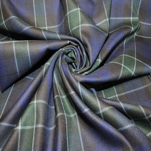 Костюмная ткань Полушерсть клетка (зеленый с синим)