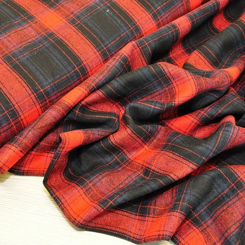 Ткань рубашечная фланель в клетку (красный)