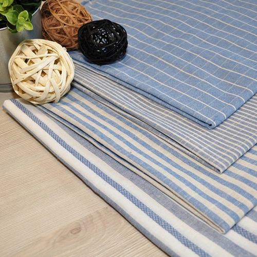 Рубашечны хлопок с фактурой льна (клетка голубой)