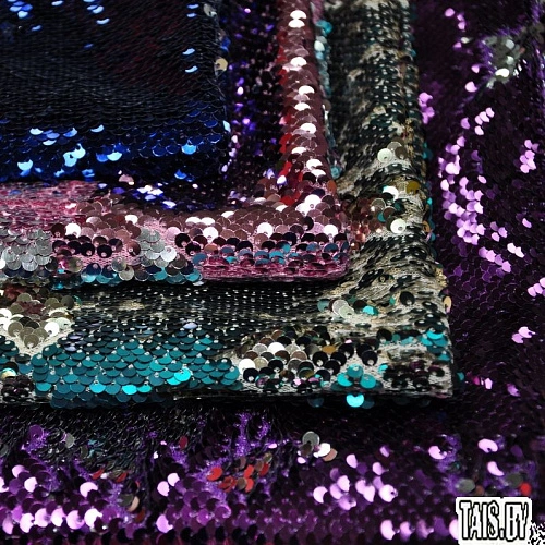 Пайеточная ткань двухцветная чешуя (розовый с серебром)