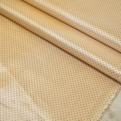 Подкладка нейлон принт горошек на бежевом фоне