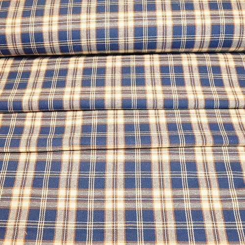 Ткань рубашечная фланель в клетку (синий +бежевый)