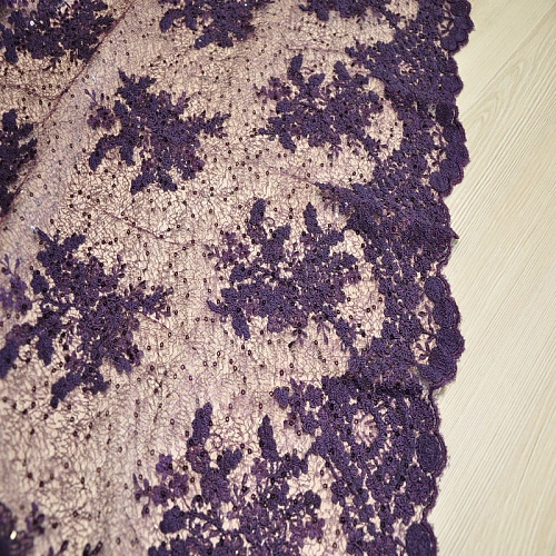 Вышивка на сетке с пайетками "Скарлет" (баклажан)