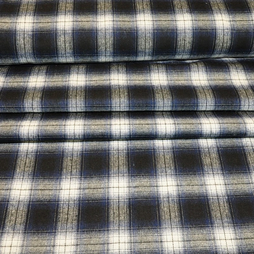 Ткань рубашечная фланель в клетку (синий)