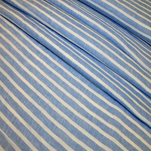 Лен Полоска "голубой+белый"