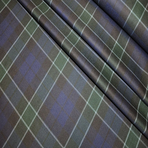 Костюмная ткань Полушерсть клетка (зеленый с синим)