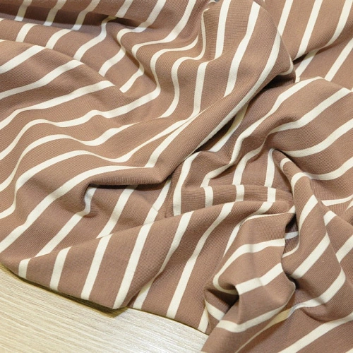 Кулирная гладь "Тельняшка" "2см-0,5см бежевый +молочный"