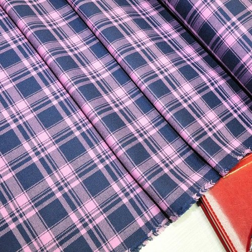Костюмная ткань Полушерсть клетка (синий+розовый)