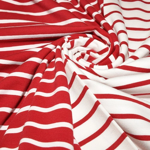 Кулирная гладь "Тельняшка" "2см-0,5см белый +вишня"