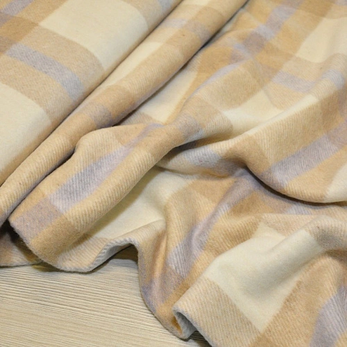 Пальтовая ткань Клетка  (молочный +беж+ лаванда)