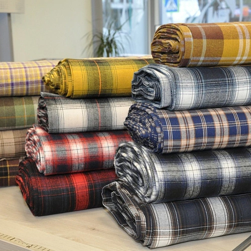 Ткань рубашечная фланель в клетку (синий)