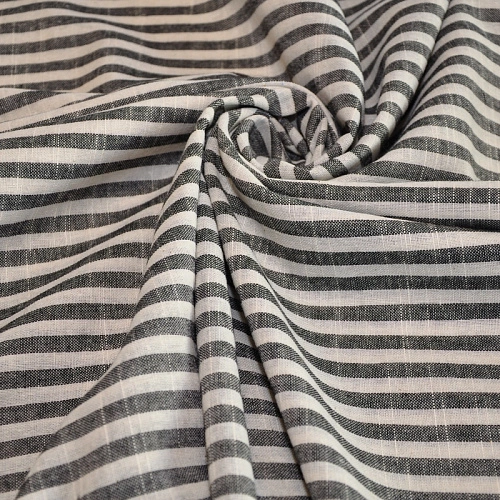 Рубашечны хлопок с фактурой льна (полоска 0,5 см серый+белый)