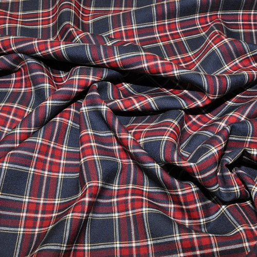 Костюмная ткань Полушерсть клетка (красный с синим)