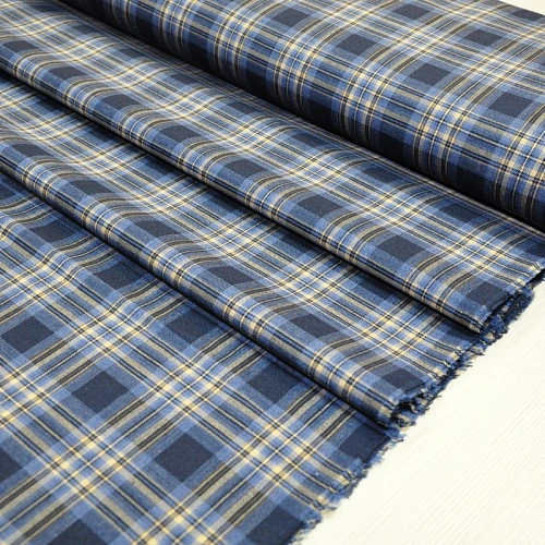 Костюмная ткань Полушерсть клетка (индиго 2)