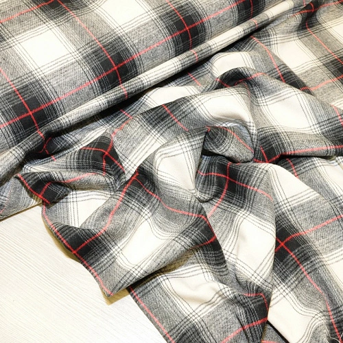 Ткань рубашечная фланель в клетку (серый+красный)