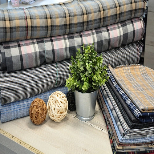 Костюмная ткань "Клетка " (синий + белый)