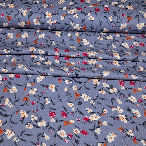 Штапель "Твил" " Цветочки на фиалковом  фоне