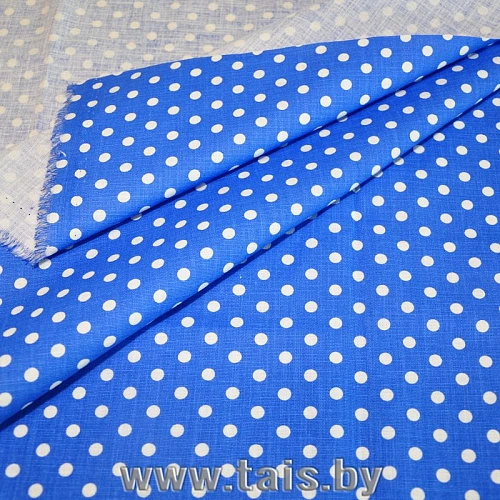 Хлопок принт "Мелкий горох на голубом фоне"