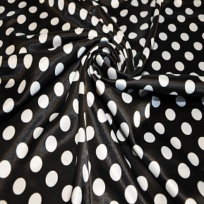 Атлас тонкий принт (черный фон белый горох 1,8см)