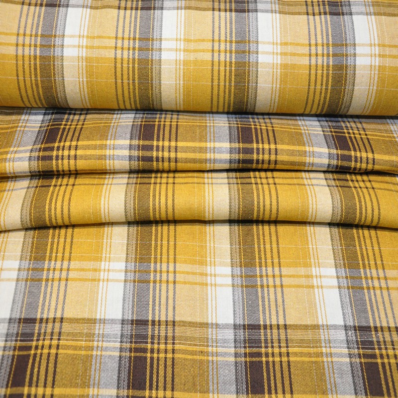 Ткань рубашечная фланель в клетку (горчица)