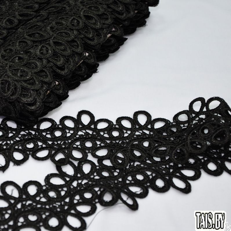Кружево ленточное (черный свободный) скидки на ткани в Минске оптом и в розницу | Трикотаж tais.by