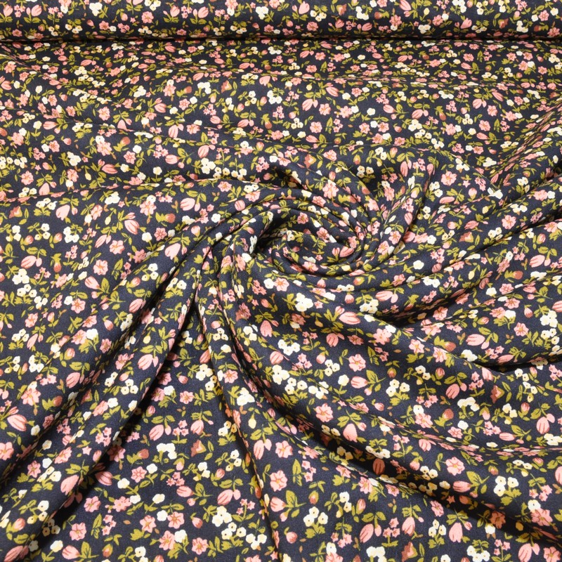 Штапель принт "Мелкий цветочек на синем фоне"