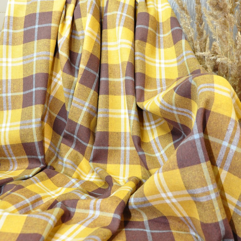 Ткань рубашечная фланель в клетку (горчица+коричневый)