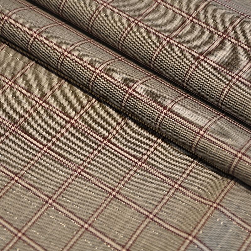 Костюмная ткань "Клетка " (серый с оранжевым оттенком)