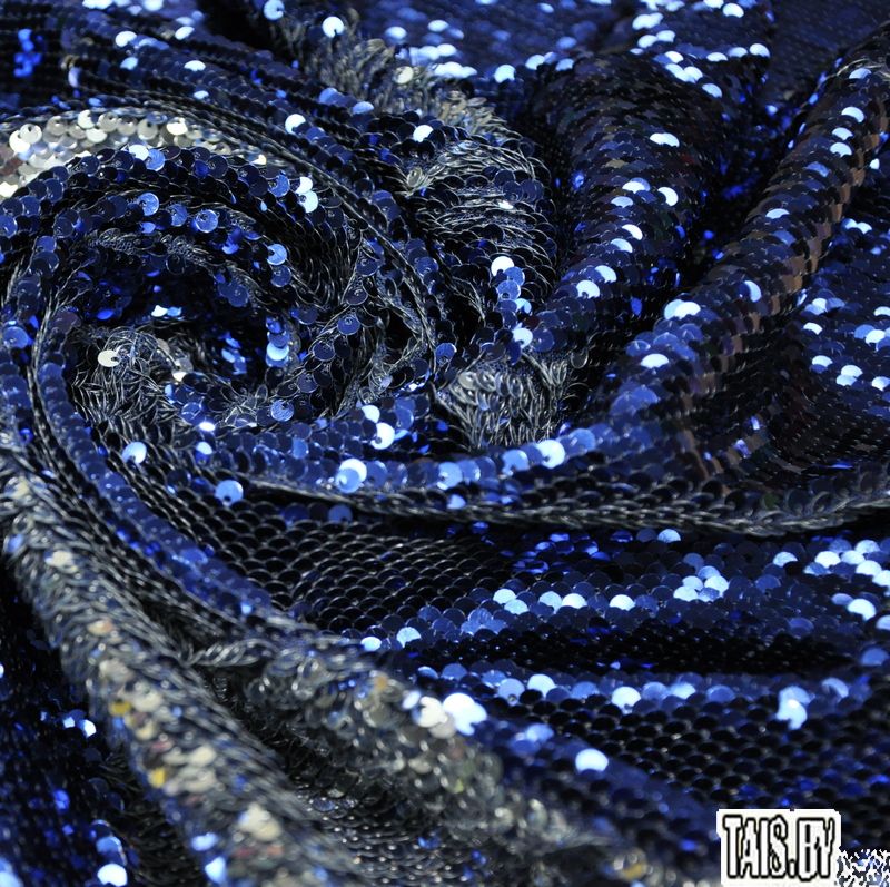 Пайеточная ткань двухцветная чешуя (синий с серебром)