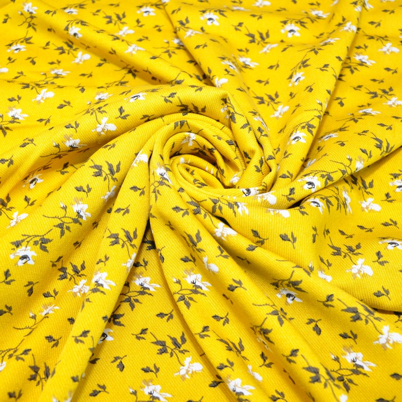 Штапель "Твил"  Цветочек на фоне горчице