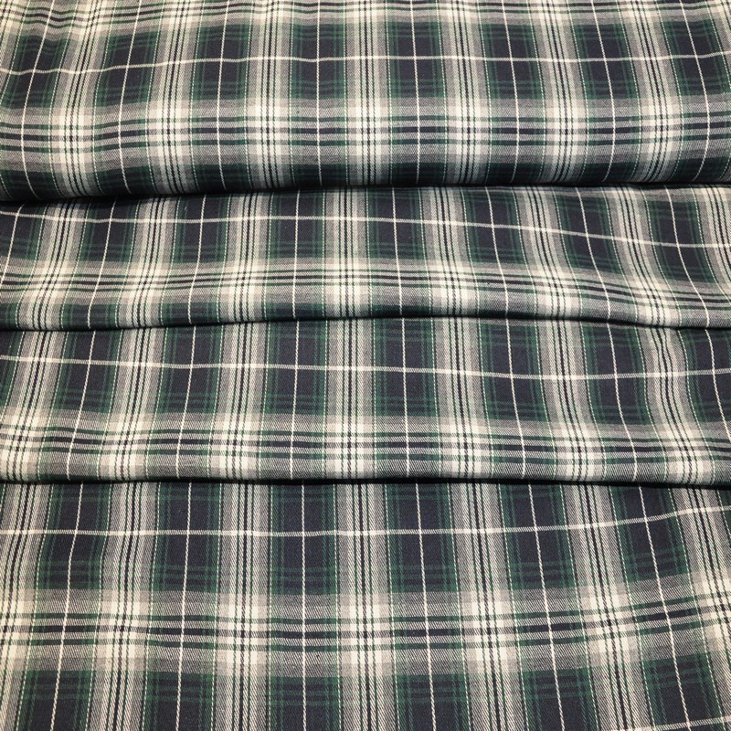 Ткань рубашечная фланель в клетку (синий+зеленый)