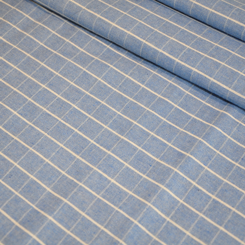 Рубашечны хлопок с фактурой льна (клетка голубой)