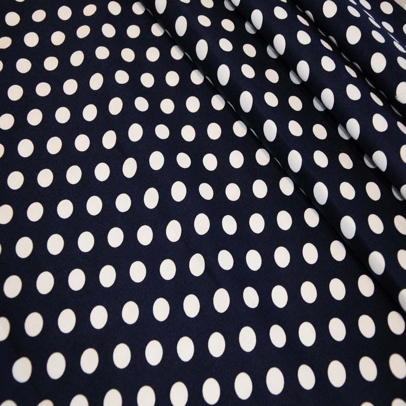 Хлопок стрейч принт " Горошек на синем фоне"