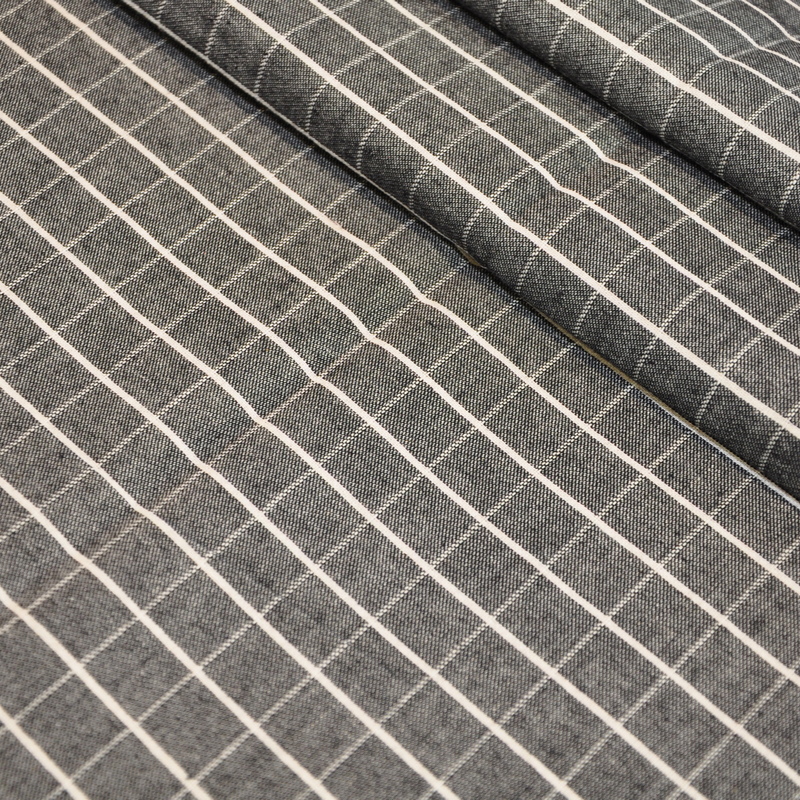 Рубашечны хлопок с фактурой льна (клетка серый)