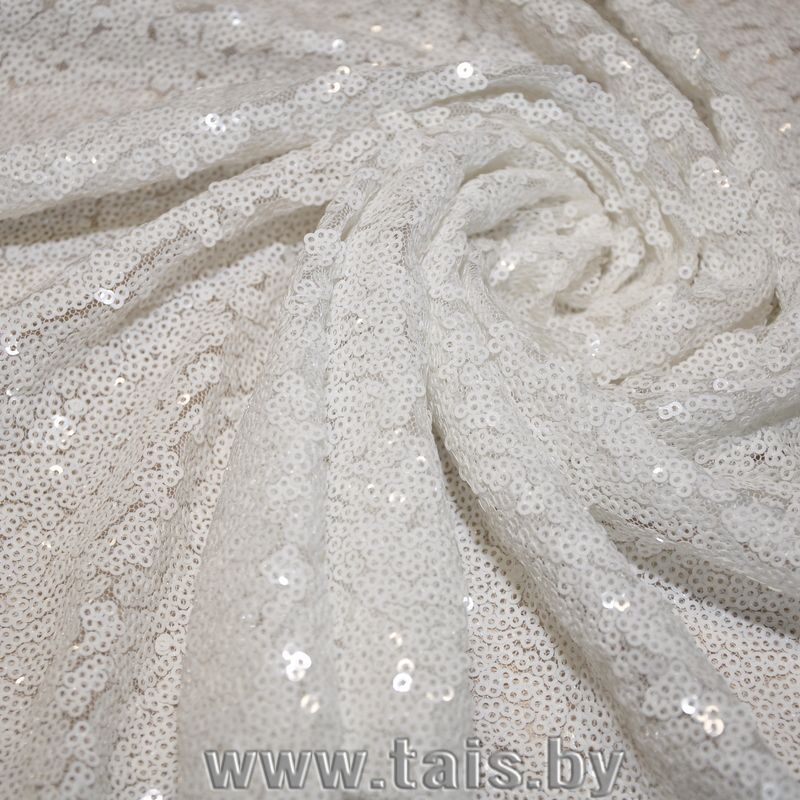 Пайетки на сетке (белый) скидки на ткани в Минске оптом и в розницу | Трикотаж tais.by