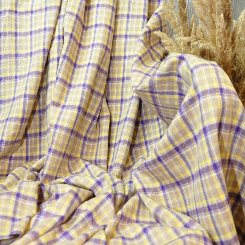 Ткань рубашечная фланель в клетку (бежевый+желтый+сирень)