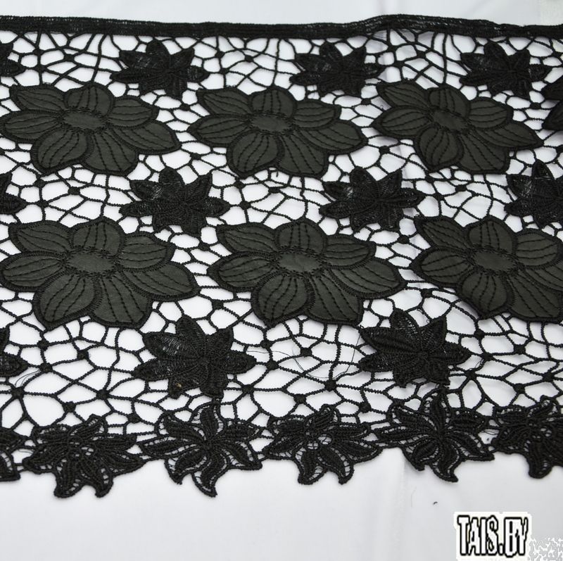 Кружево ленточное (черный с кожаными цветами)