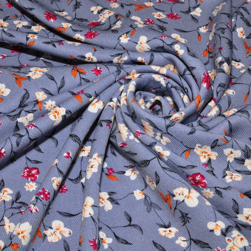 Штапель "Твил" " Цветочки на фиалковом  фоне