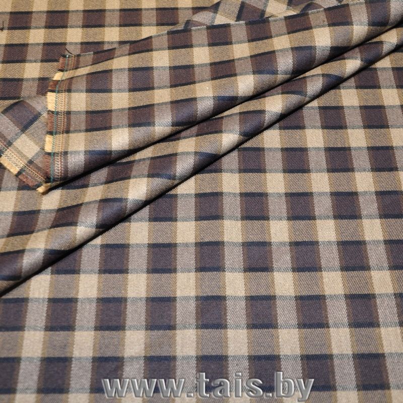 Костюмная ткань "Клетка " (светло-коричневый)