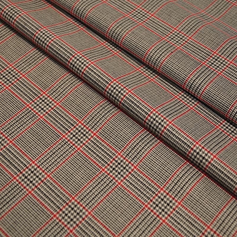 Костюмная ткань "Клетка " (серым с оттенком оранжевого)