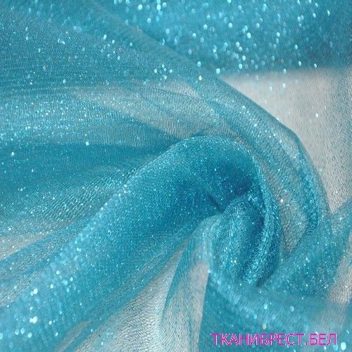 Фатин с блестками (бирюзовый) скидки на ткани в Минске оптом и в розницу | Трикотаж tais.by