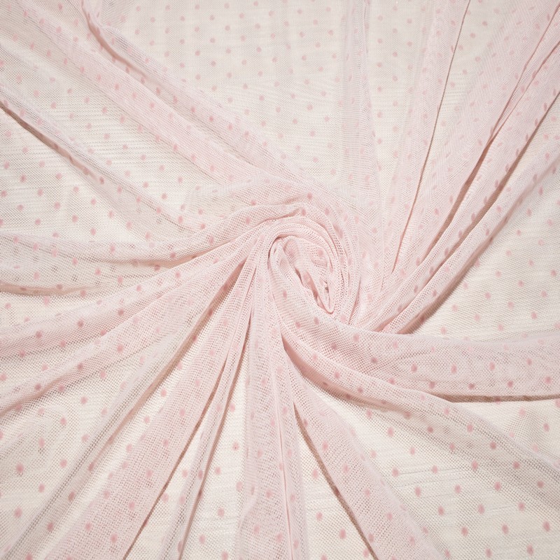 Сетка горох флок (розовая пудра) скидки на ткани в Минске оптом и в розницу | Трикотаж tais.by